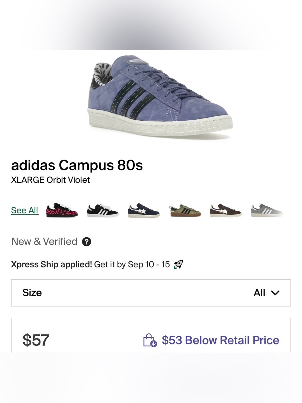 Adidas Campus 80s 'Orbit Violet' sneakers Men’s size 11